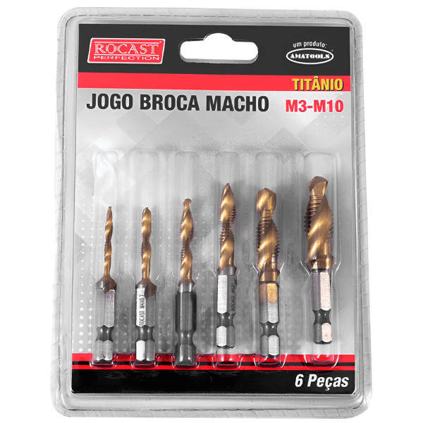 Jogo de Broca Macho M3-M10 Titânio - ROCAST