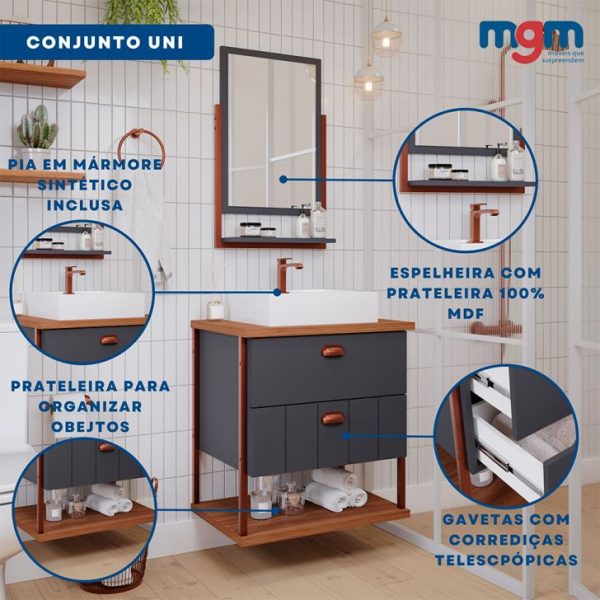 Gabinete para Banheiro-UNI Titanium/freijó-MGM - Image 2